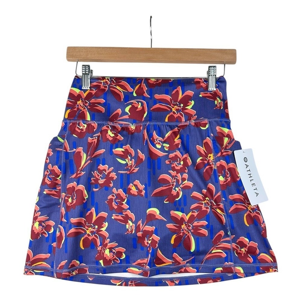 New Athleta Salutation Stash 16.5" Floral Print Skort size XS Blue/Red